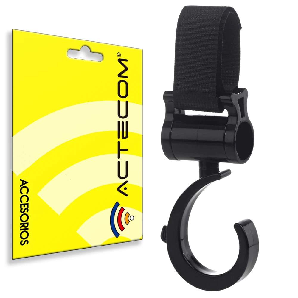 ACTECOM 2x Ganchos Cochecito Carro Percha para Bebe Bolsas Carrito con Velcro Ganchos Carrito Bebé Engancha Tus Bolsas de la Compra, Bolso o