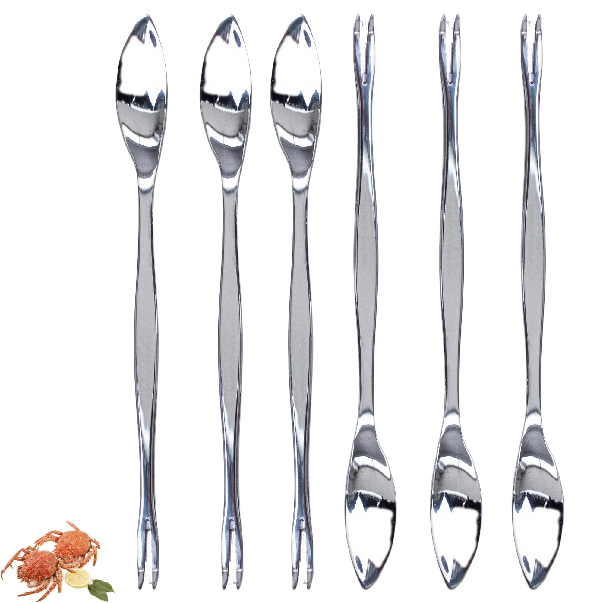 Seafood cutlery CUPERINOX | Seafood clamps | Seafood clamps | 6 units | Seafood cutlery (crab, lobster, oysters) | Seafood fork with two bottom teeth and spoon