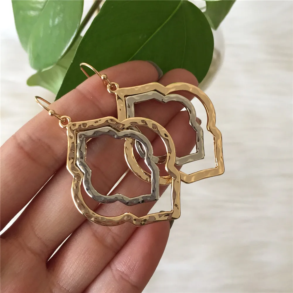 New Design Lovely Drop Earrings Gold and Rhodium Color Flower Shape Drop Earring for Women and Girl Friend Best Gift
