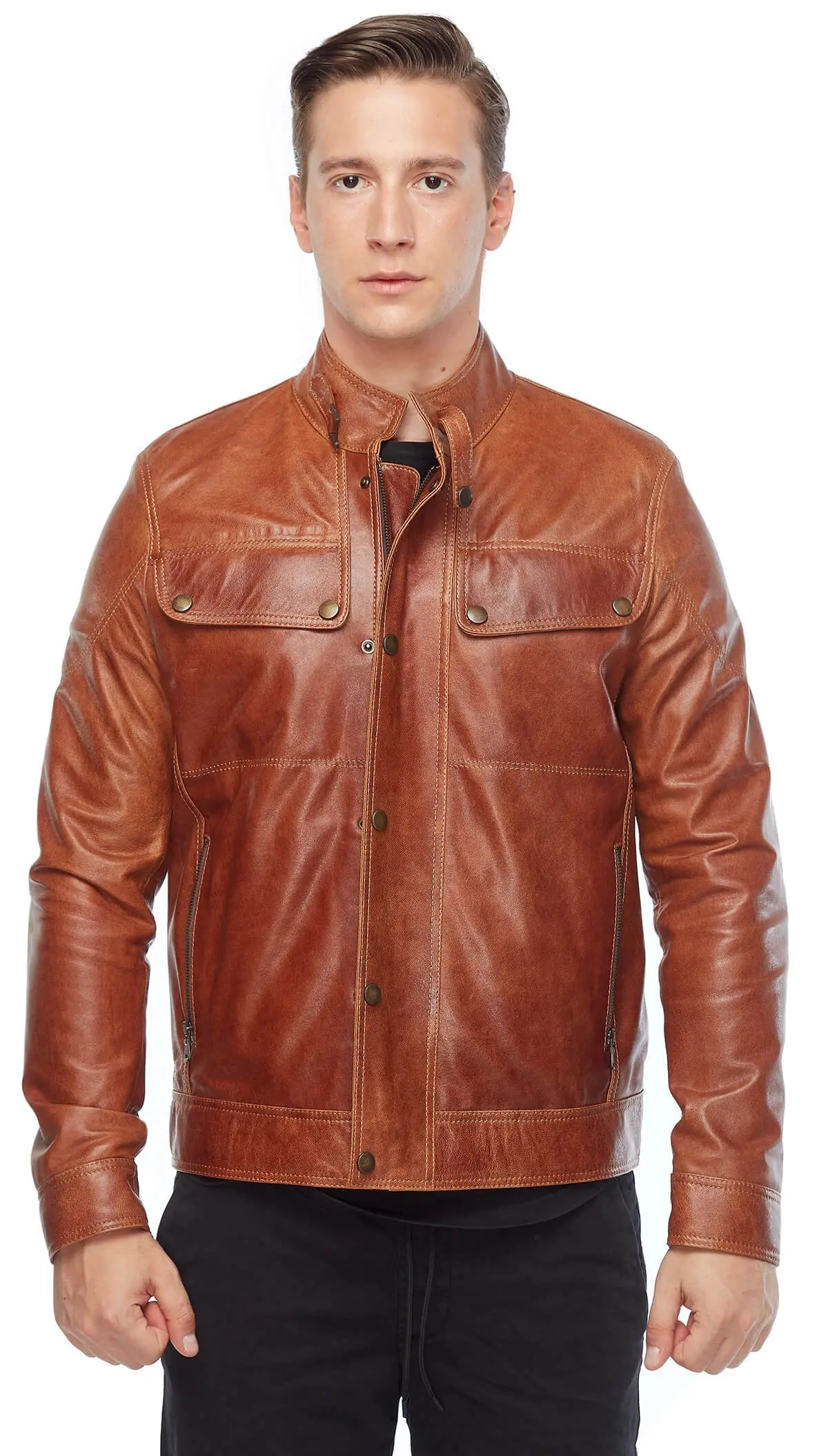 Addo Male Genuine Leather Coats Tan Orjinal Lambskin Autumn Winter 2022 Biker Slim Large Size VintageTürkiye