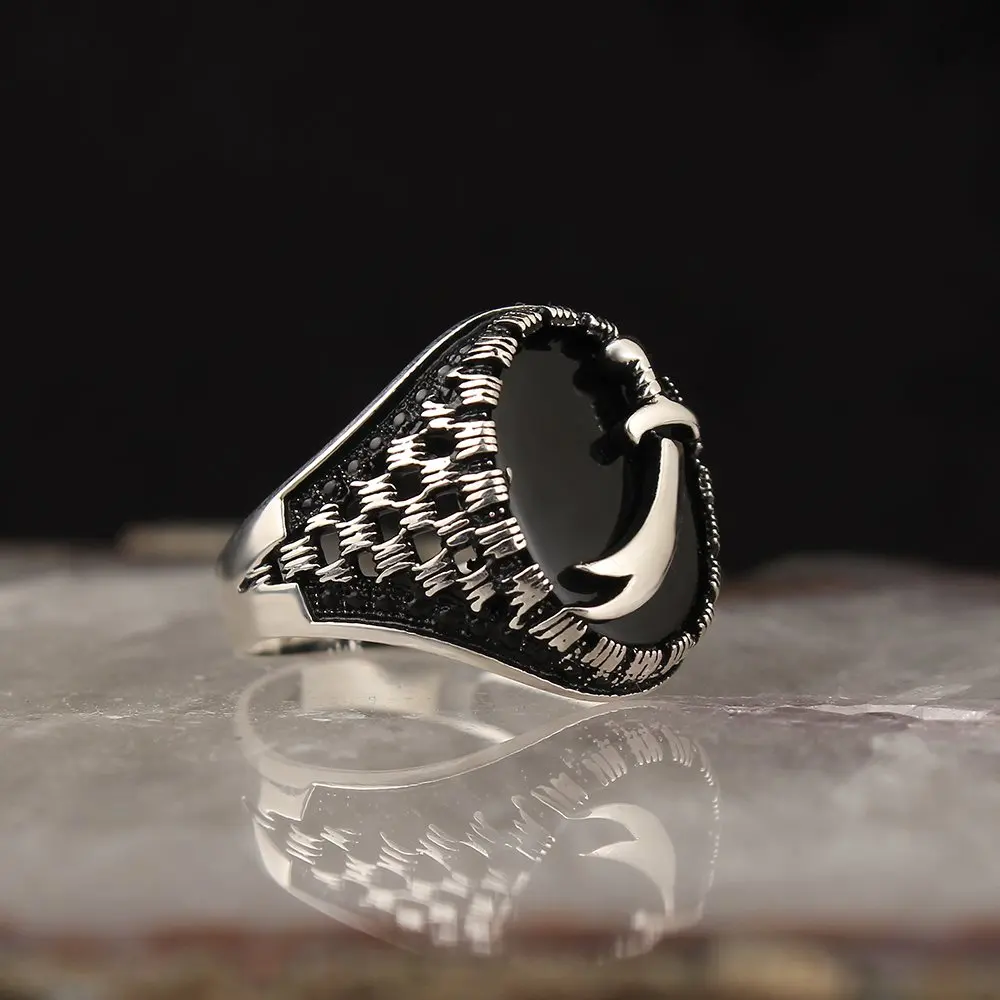 925 Sterling Silver Ring for Men Black Onyx Natural Stone Jewelry fashion vintage Gift Zircon Aqeq Mens Rings All Size