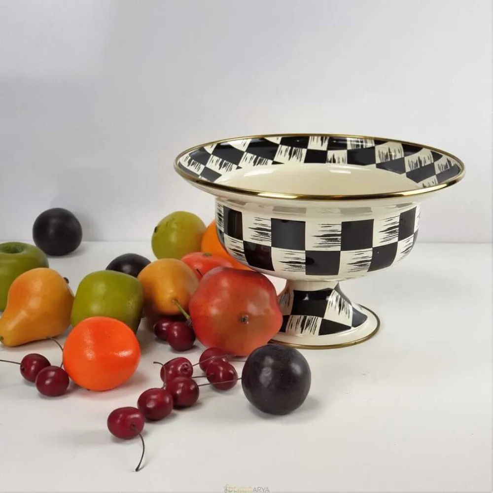 Checkered Enamel Footed Fruit Fruit Cream-Black Luxury Modern Stylish Kitchen Product