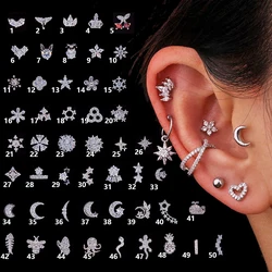 Boucles d'Oreilles en Acier, Piercing pour Cartilage, Tragus, Helix, Lune, Étoile, 50 Styles au Choix, 1 Pièce