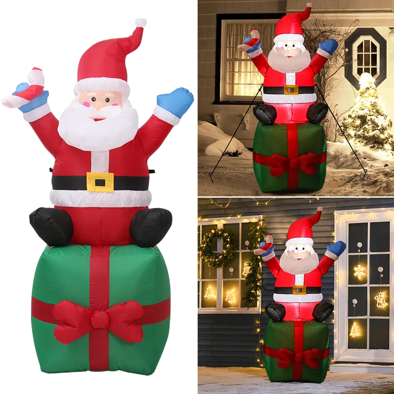 1.2/1.8M Inflatable Xmas Bear Night Light Merry Christmas Santa Claus Holiday Lighting Outdoor Garden Decor Xmas Party Kids Gift