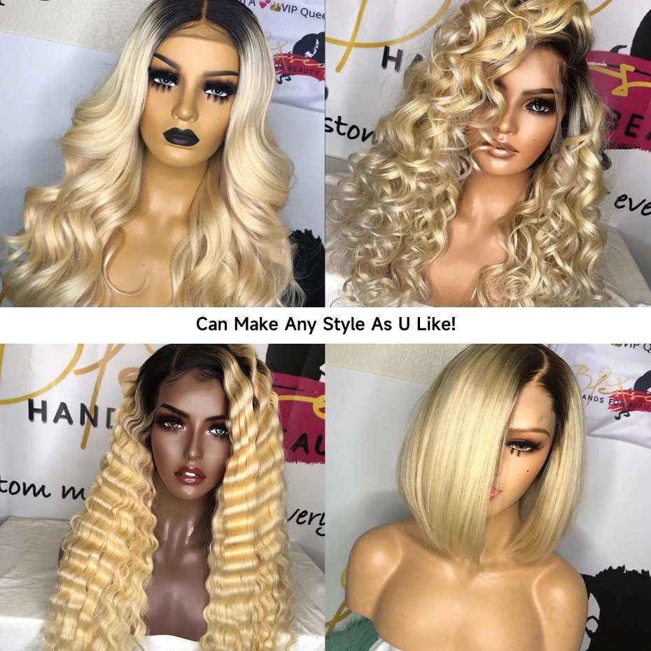 13x6 Full Lace Frontal Perücke aus Echthaar, 1B 613 Ombre Blonde Perücke mit dunklen Ansätzen, peruanische Body Wave Lace Front Echthaarperücken für Frauen – Detail 20