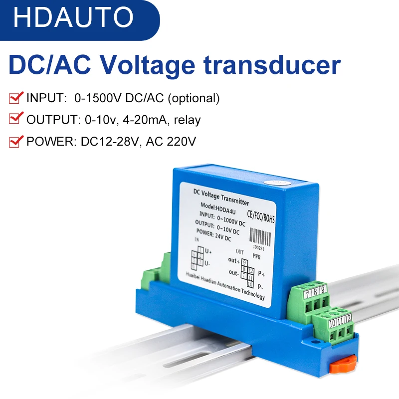 DC/AC Voltage Transmitter 500v ac 0-1500Vac to 0-20ma 4-20mA 0-10V relay voltage transducer sensor