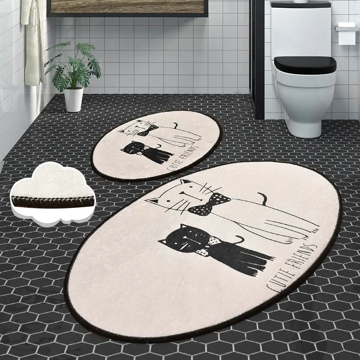 Little Cats Djt 2 Pcs Set Bathroom Carpet Mat, set for Closet Super Absorbent Floor Mat Anti Slip Drying Bathroom Mat Floor