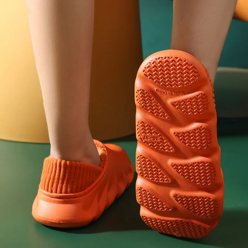 Winter Women House Slippers Waterproof Couples Non-Slip Plush Cotton Indoor Outdoor Cozy Home Autumn Thick Hee