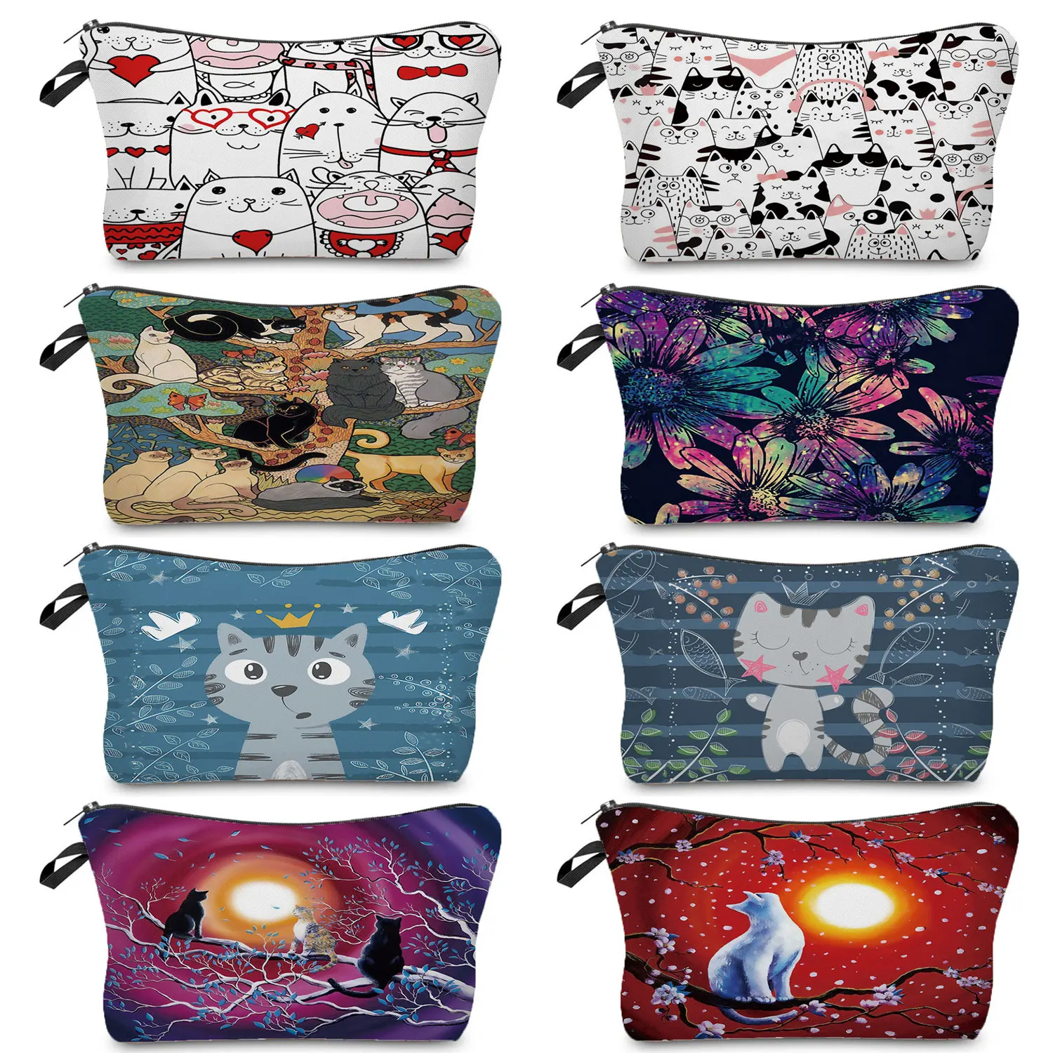 

3D Cat Harajuku Makeup Bag Cute Butterfly Women Bags Heat Transfer High Quality Cosmetic Bags For Zipper Portable Pencil Case