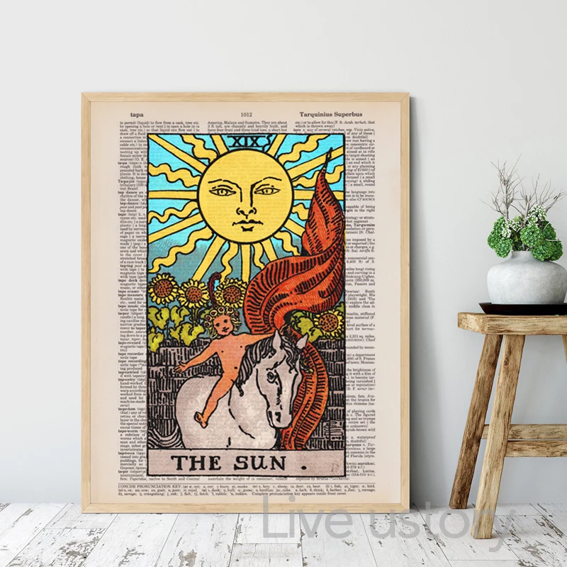 The Star Sun Tarot Vintage Posters Major Arcana Magician Card Canvas Painting Lovers Tarot Wall Art Prints Fortune Teller Gifts