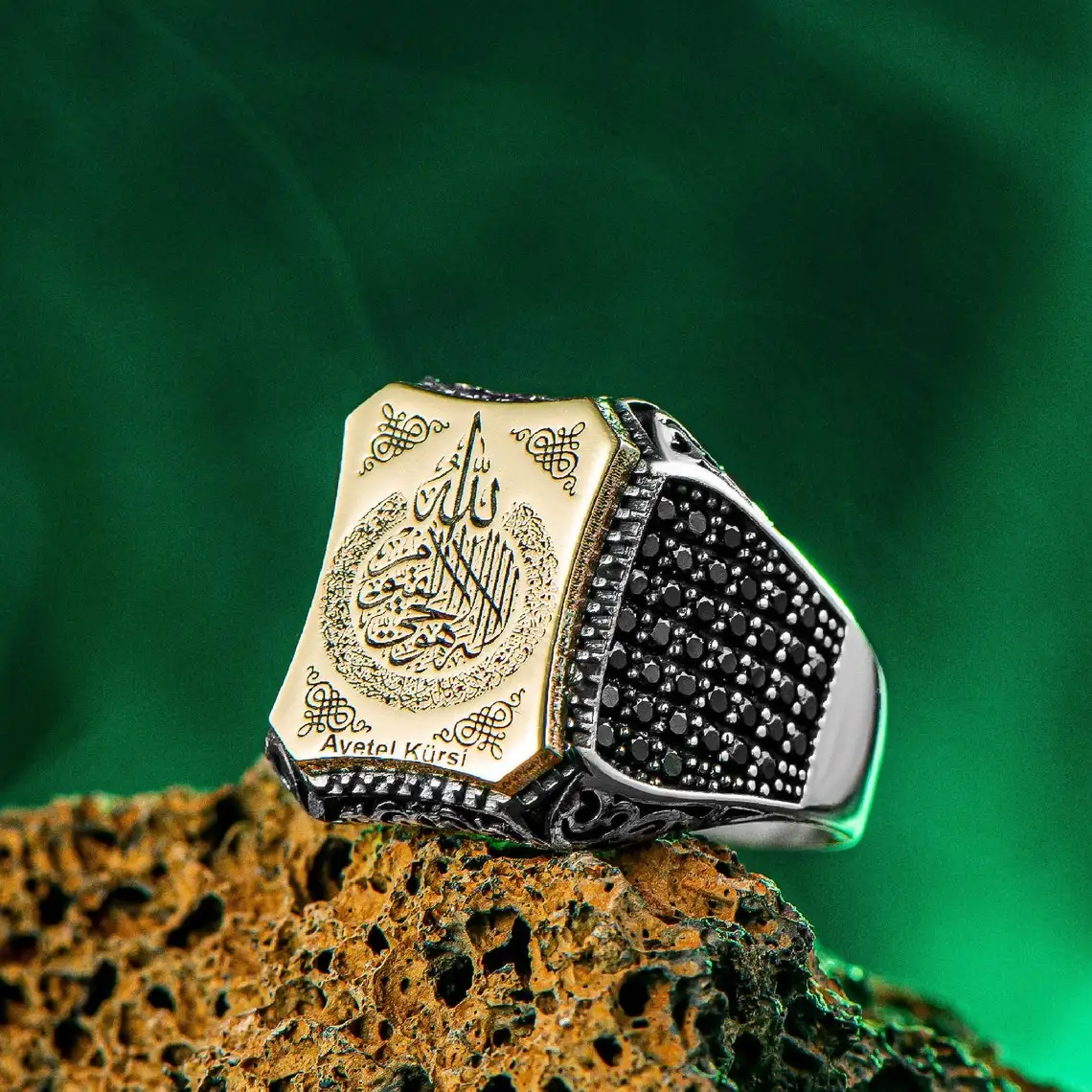 

Elegant Design 925 Sterling Silver Secret Seal Ayetel Kursi Engraved Men's Ring With Microstone Talisman Jewelery Gift For Him