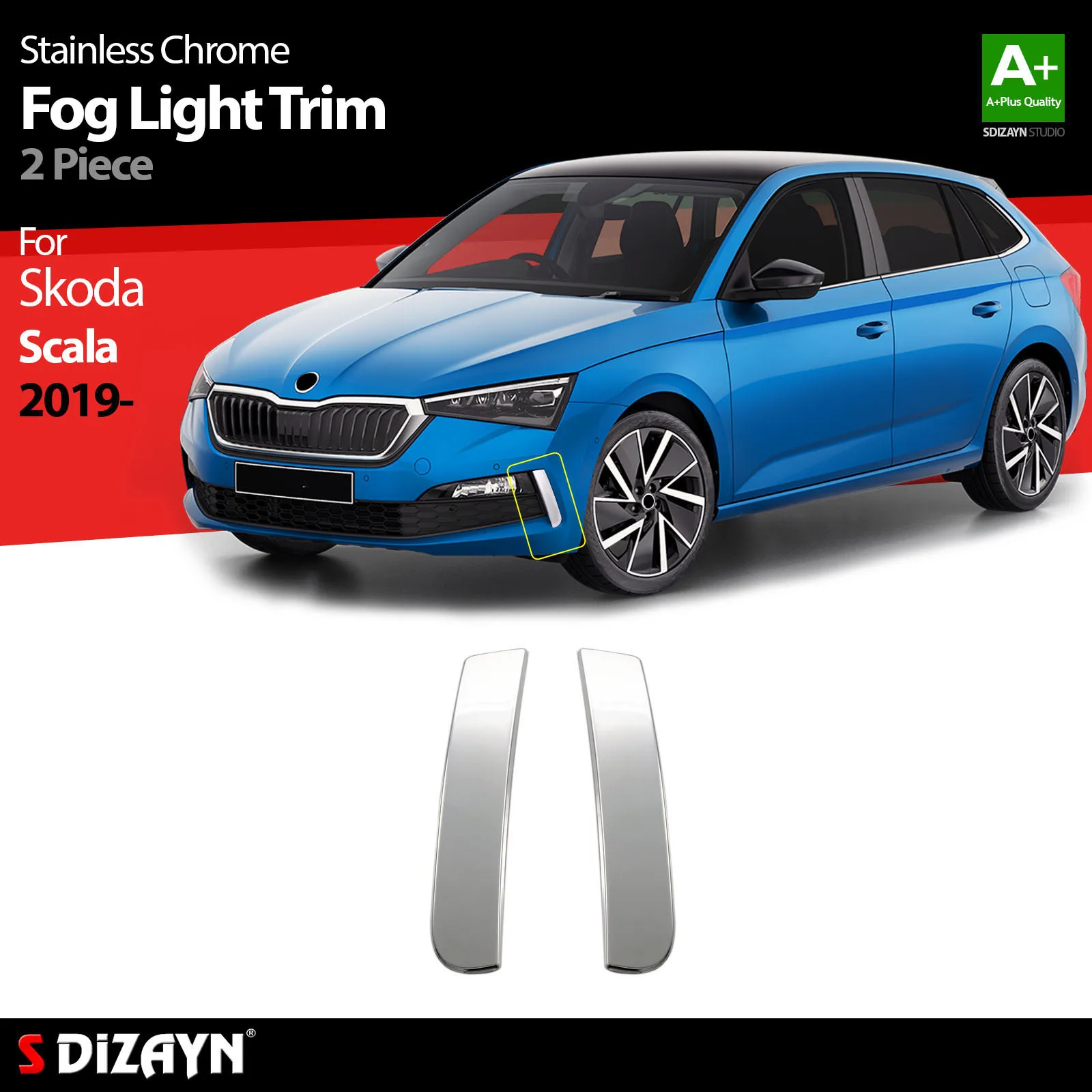 S Dizayn For Skoda Scala Chrome Fog Light Trim Stainless Steel 2 Pc Exterior Car Accessories Parts Auto Products Stickers Stylin