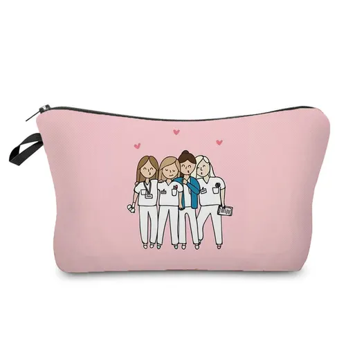 Bolsas de cosméticos con estampado de enfermera de dibujos animados para mujer, bolsa de maquillaje plegable de alta capacidad para mujer, bolsa de almacenamiento ecológica reutilizable, estuche de lápices elegante