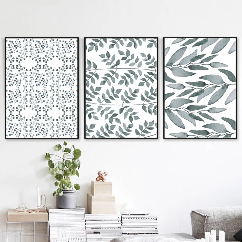 Акварельная Растительная живопись, плакаты и принты, Современная растительная зелень, настенное искусство, печать на холсте, картины для украшения гостиной