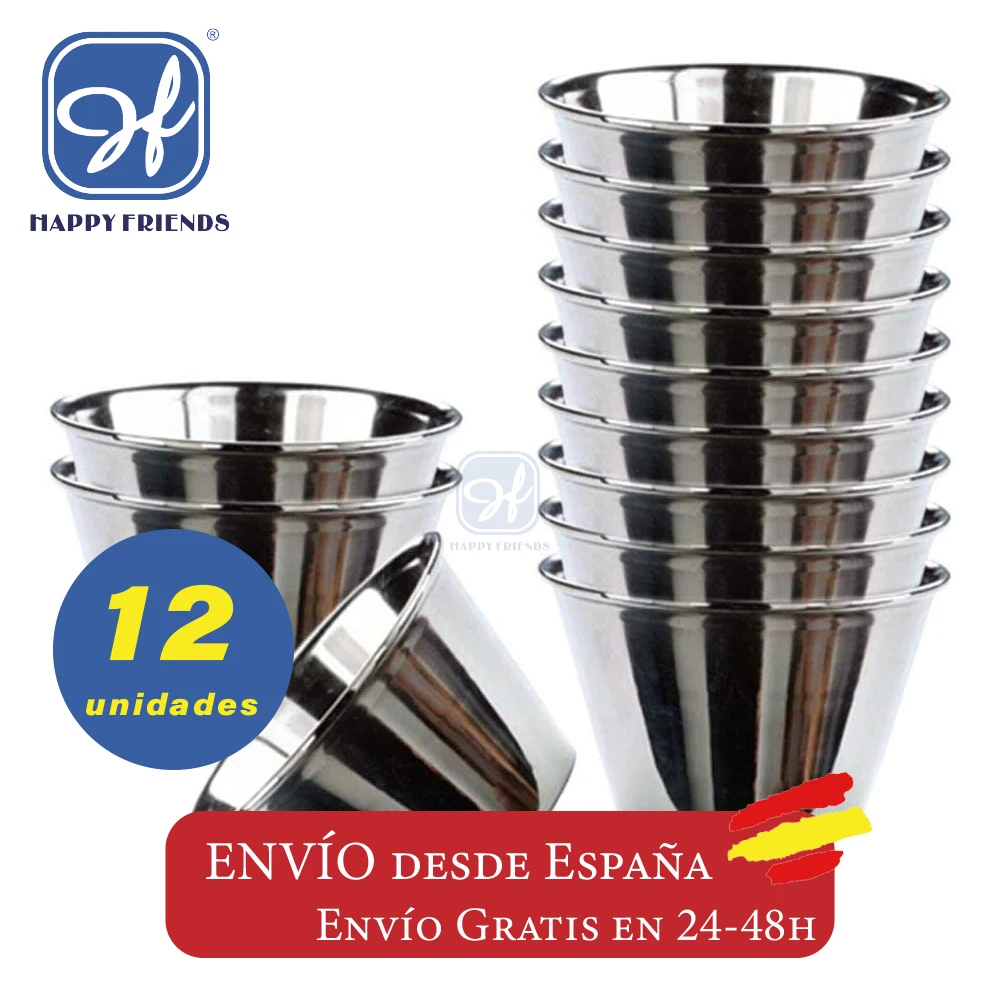 Stainless Steel Individual Puding Cups & Sauce Cups 7/8/9cm Set 12 PCS, Round Muffin Baking Cup Happyfriends