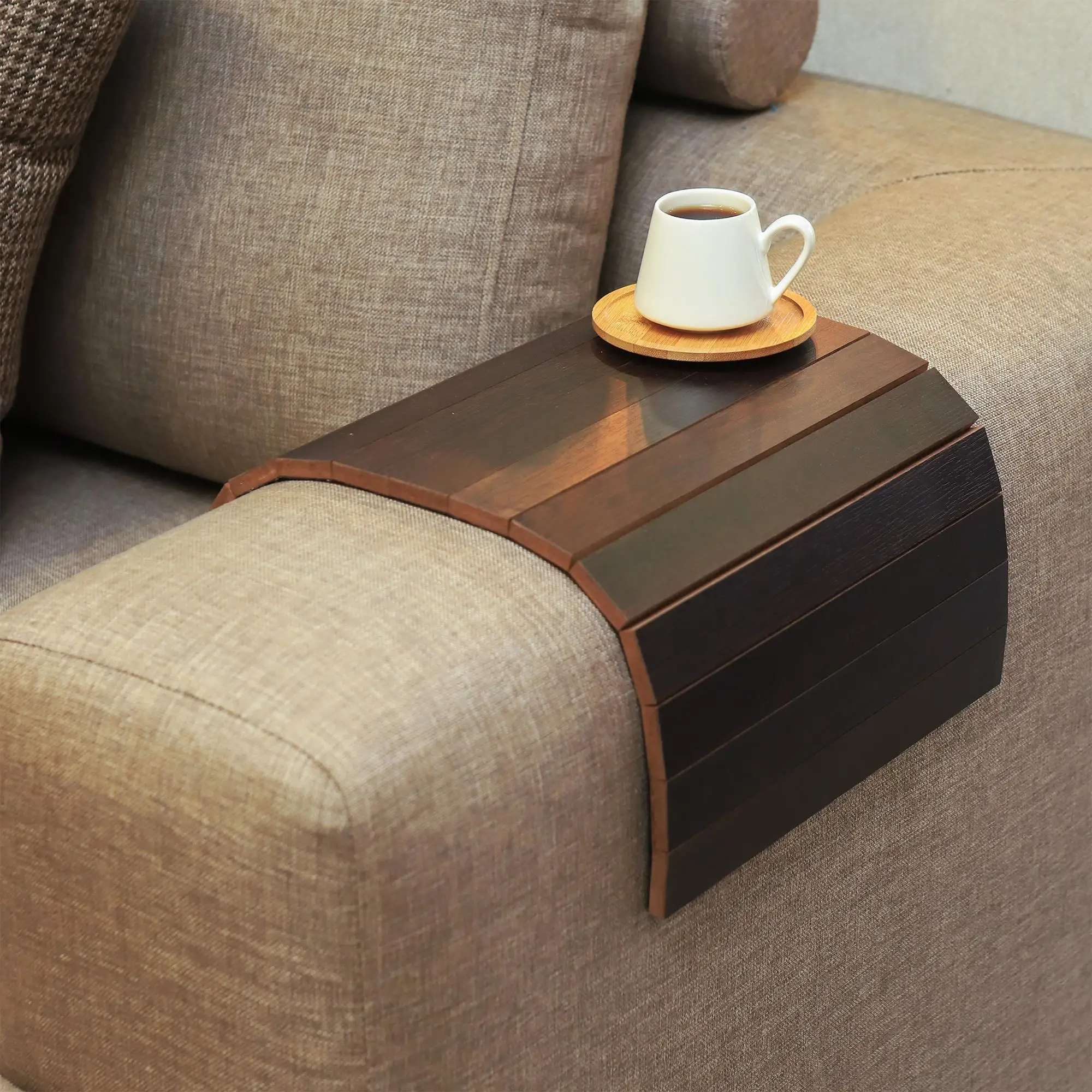 Natural Wood Sofa Living Room Table Salon Coffee Table Sofa Bedroom Side Service Café Wood Foldable Armrest Bedside Extensible