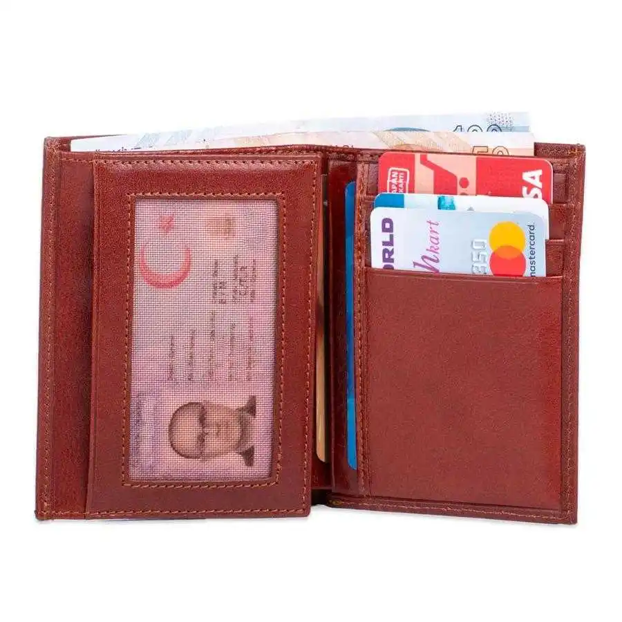 Cangurione Genuine Leather Trifold Mens Wallet Tan Purse Casual Quality Luxury New Stylish Design Naive Detail Durable Sturdy