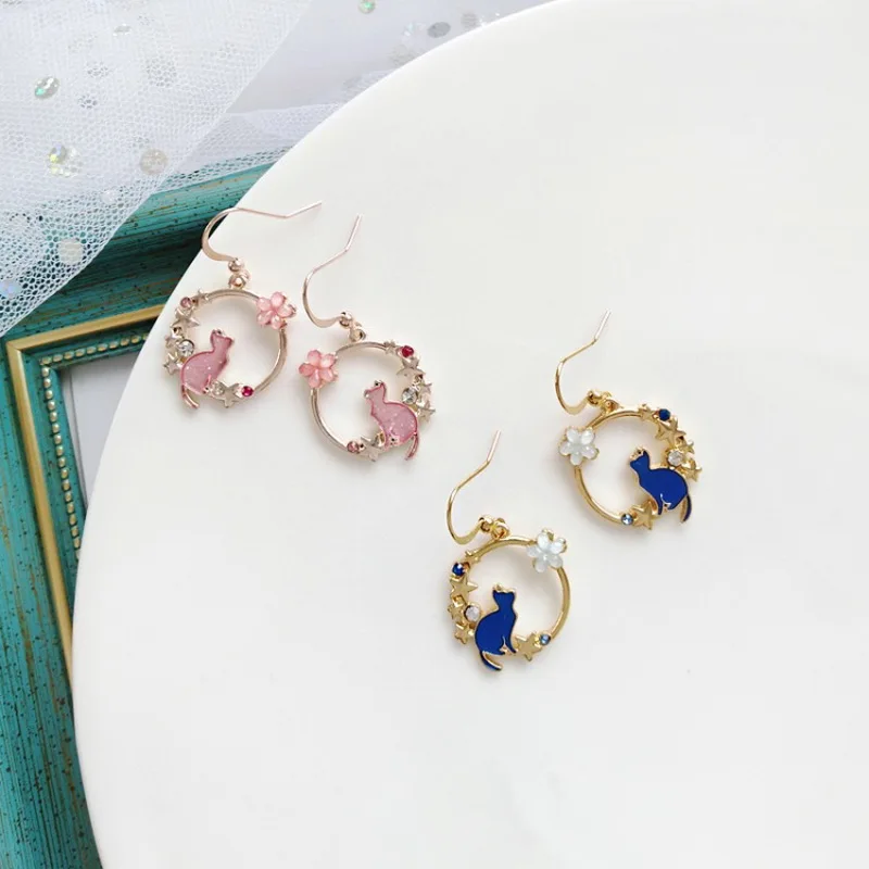 Cute Rabbit Red Heart Asymmetry Stud Earrings For Women Sweet Daisy Flower Animal Earring Birthday Party Wedding Jewelry