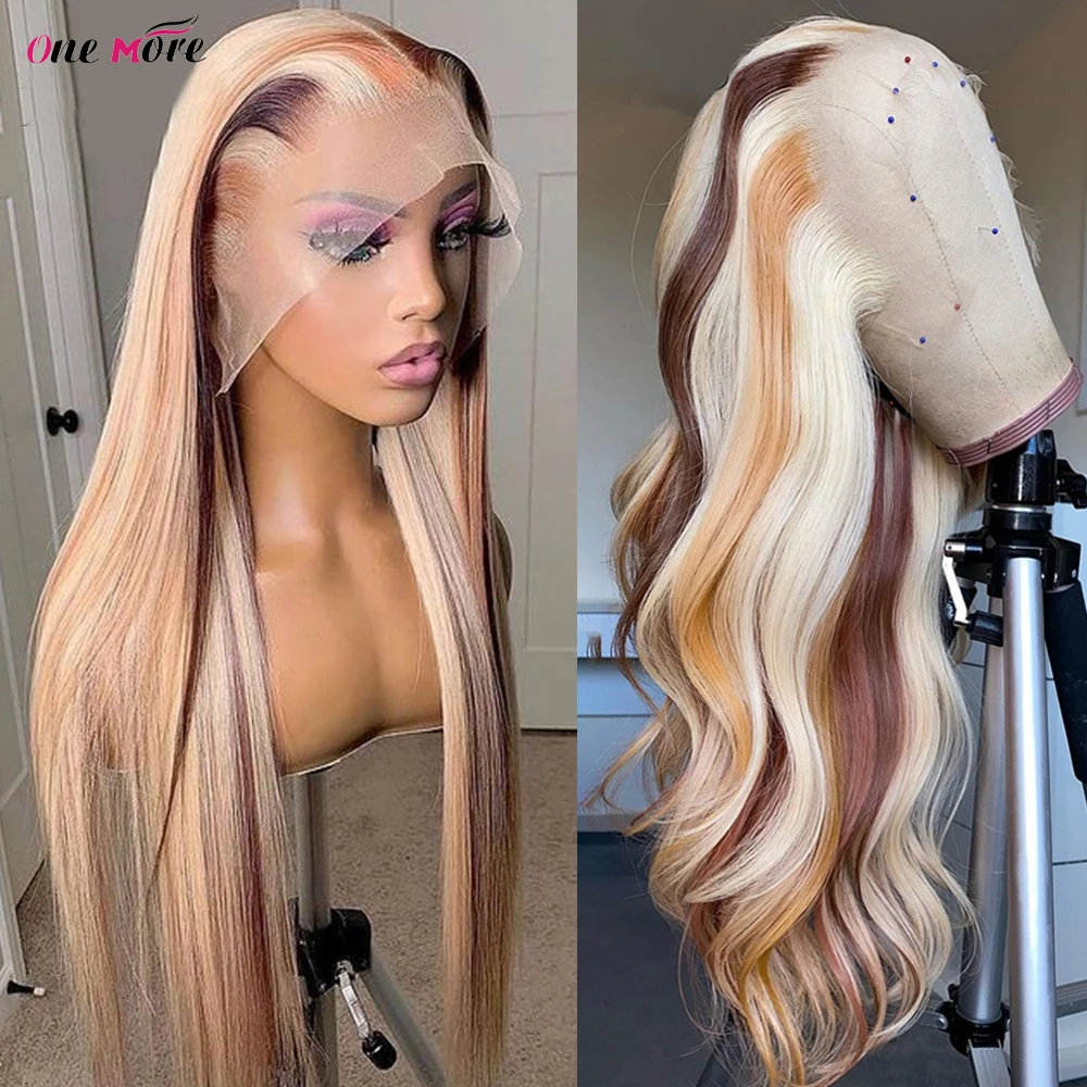 4 613 Balayage Brown Blonde Straight Lace Front Wig Colored Human Hair Wigs For Women Body Wave Wig 613 Lace Frontal Wig