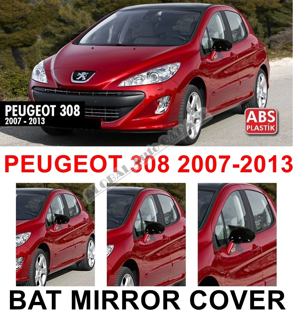 For Peugeot 308 Bat Mirror Cover Piano Black 2 PCS Wing 2007 2008 2009 2010 2011 2012 2013 Car Antenna Auto Universal Roof Rack