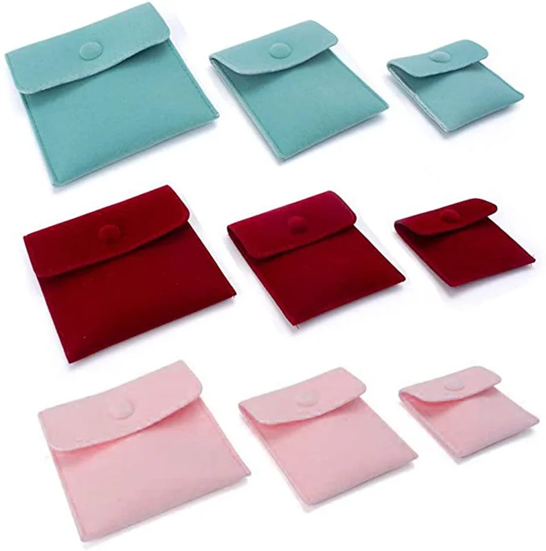 

SheepSew Pack of 9 Velvet Jewelry Pouch 3 Sizes Portable Jewelry Gift Bags With Snap Button Microfiber Jewelry Pouch for Rings