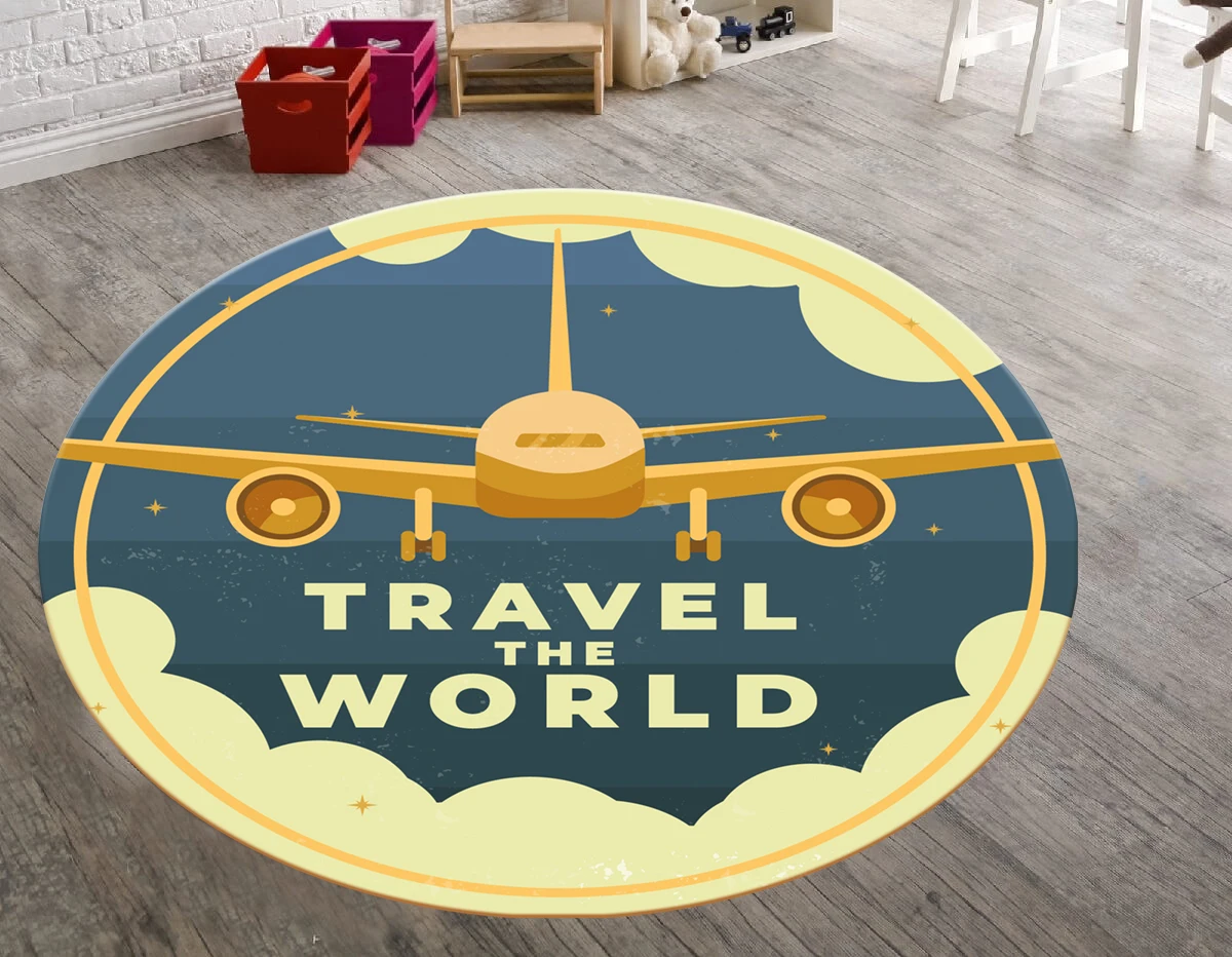 Travel The World Rug, Living Room Rug, Travel Rug, Round Rug,Round Carpet,Pattern Round,Popular Rug,Themed Rug,Home Decor