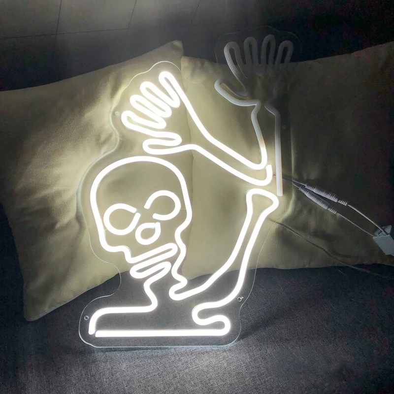 Waving Skeleton Halloween Decoration Neon Sign Led Light Signs for Bedroom Home Room Yard Party Event Decor