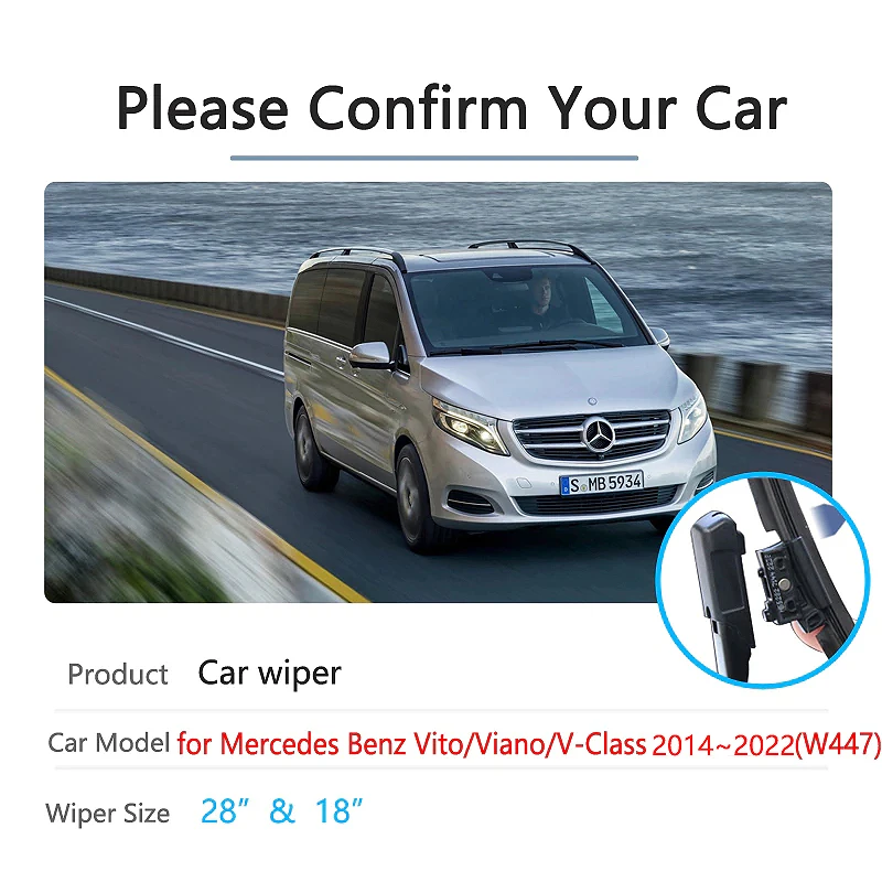 Escobillas de limpiaparabrisas delanteras para coche, limpiaparabrisas para Mercedes Benz Vito Viano V Class 2014 ~ 2022 W447, accesorios para coche