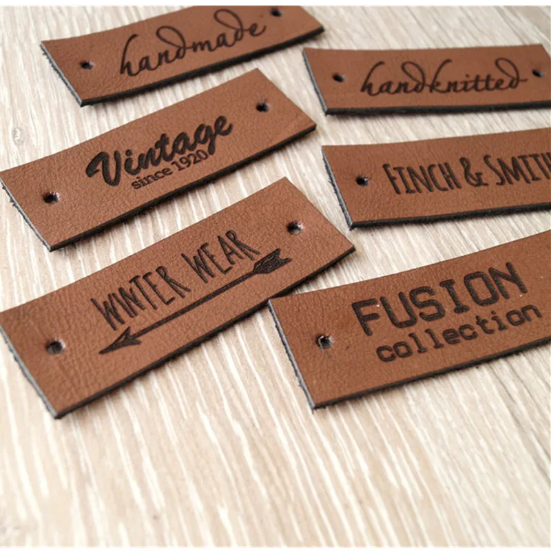 30pcs Custom handmade label for knitting crochet Rectangle leather logo tags for clothes Sewing Garment labels Handcraft items