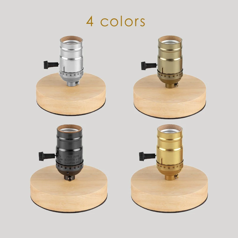 E27 Socket Retro Wood Base Table Lamp LED Bulb 220v EU Plug Aluminum Incandescent Lampholder for Room Decor Wooden Light Fitting