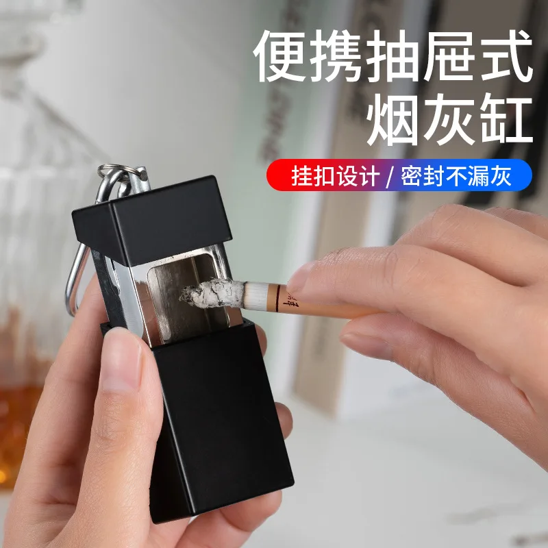 Portable Cigarette Ashtray for Outdoor Travel Mini Pocket Ash Tray with Climbing Hook Smoker Gift