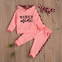 Neonato neonata vestiti autunno 2023 3 pezzi Set leopardo lettera felpa con cappuccio pantaloni Outfit Baby tuta Set primavera