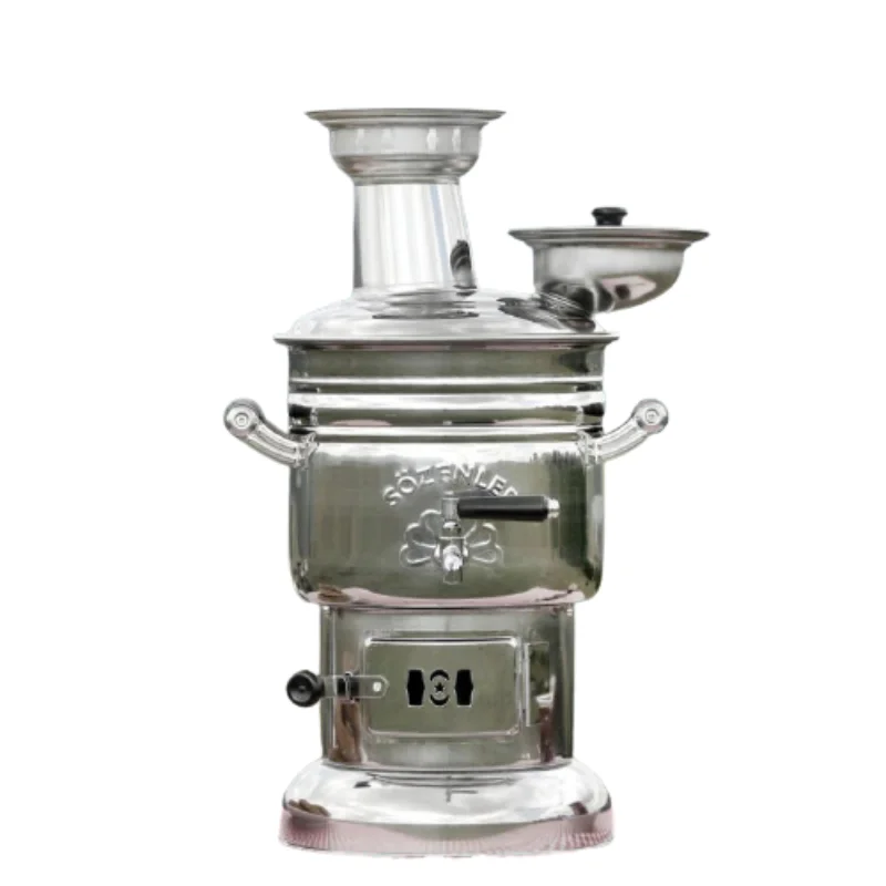 

Stainless Steel chrome samovar kettle 4 liters tea sets Teapot camping samovar wood stove outdoor Tableware for camping picnic