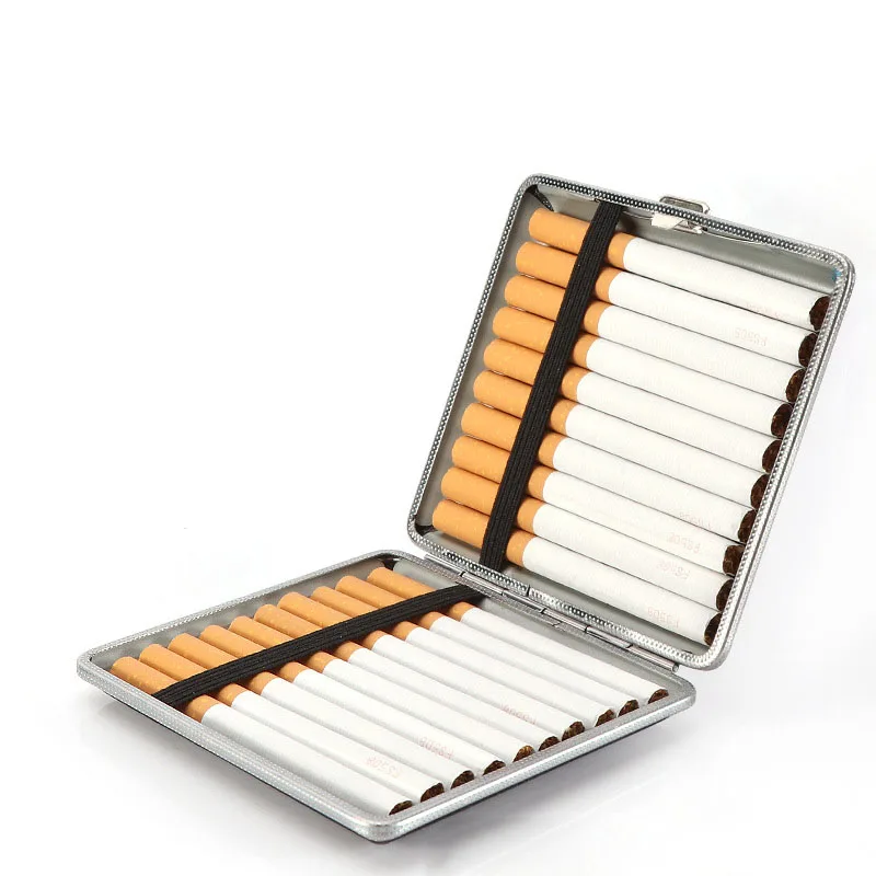 Hold 20 Sticks Metal Leather Cigarette Case Creative Folio Cigarette Case Men\'s Storage Box Independent Windproof Cigarette Case