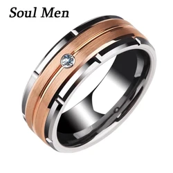 8mm Trendy Tungsten Carbide Wedding Ring  Men Women Gold Rose Gold Color CZ Stone Rings for  Anniversary Jewelry