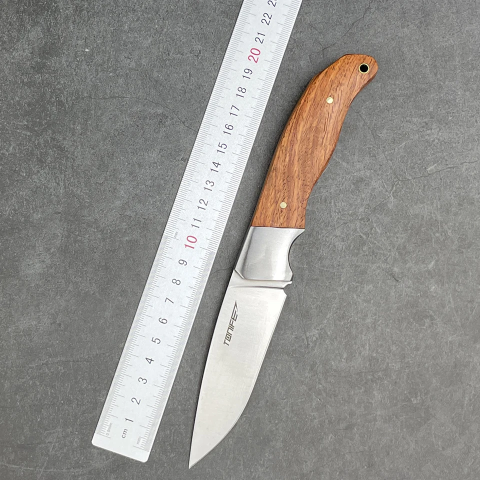 

TONIFE HKT4003 Farmer Full Tang Fixed Blade Hunting Knife with Natural Rosewood Handle and Leather Sheath