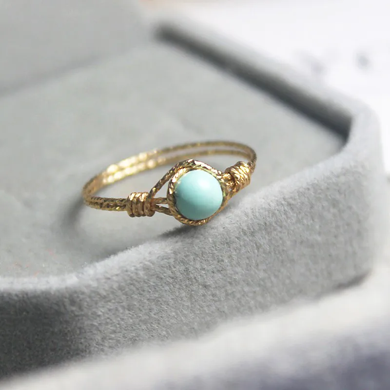 

14K Gold Filled Natural Turquoise Ring Gold Jewelry Handmade Knuckle Ring Mujer Boho Bague Femme Minimalism Boho Rings for Women