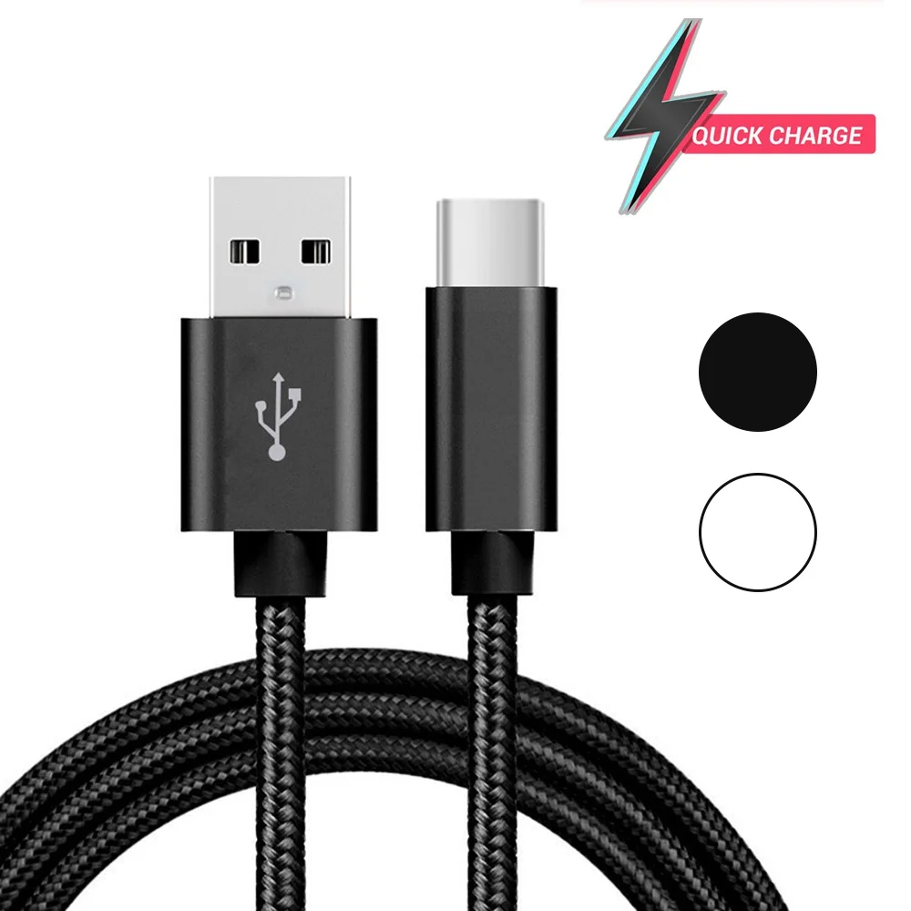 cable tipo c carga rapida USB-C de nylon trenzado para carga rápida  y transferencias de datos cable cargador móvi blanco negro