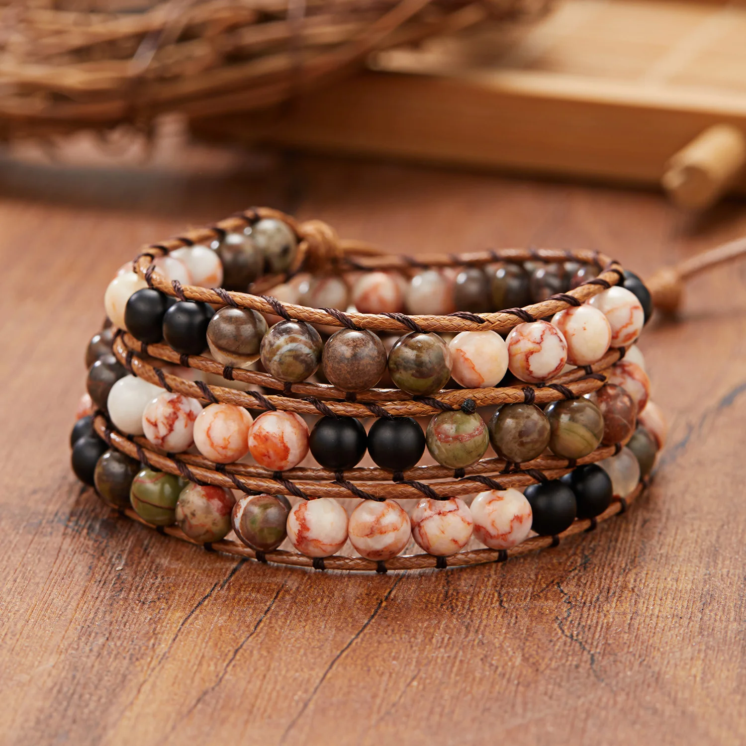 New Women Woven Wrap Bracelets Volcanic Stone Multi Color Beads Rope Chain Bracelet Bohemian Unisex Wristband Jewelry Dropship