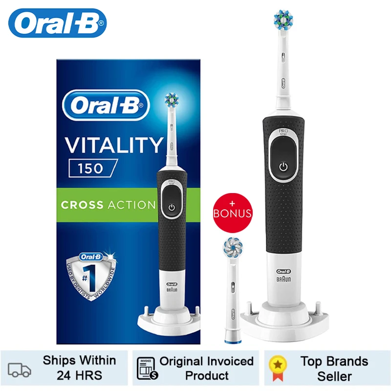 Oral B Electric Toothbrush D150 Black Extra Replacement Head Rechargeable 2D Cleaning For Men Women Waterproof Pressure Control