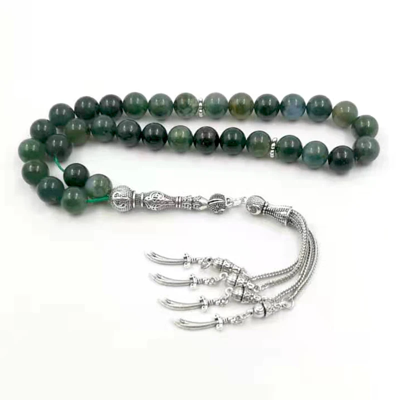 Natural Aquatic Agates Rosary stone Tasbih islamic 33 66 99 beads 2021 New style Green stone prayer beads