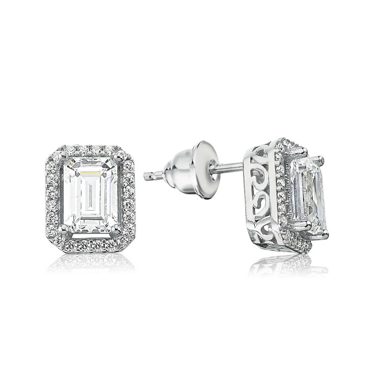 Valori Jewels 2 Carat, Zirconia White Octagon & Round Gemstone, Rhodium Plated, Solitaire Earrings