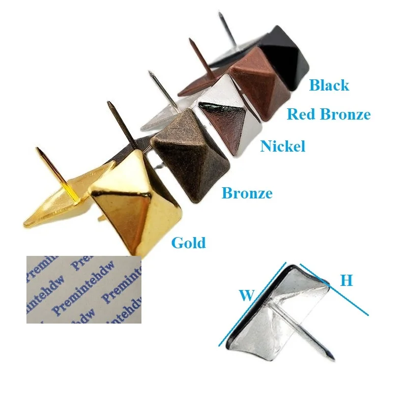 100Pcs Square Antique Upholstery Nail Decorative Studs Tacks Pyramid Umbrella Head Gold Black Red Bronze Nickel Silver