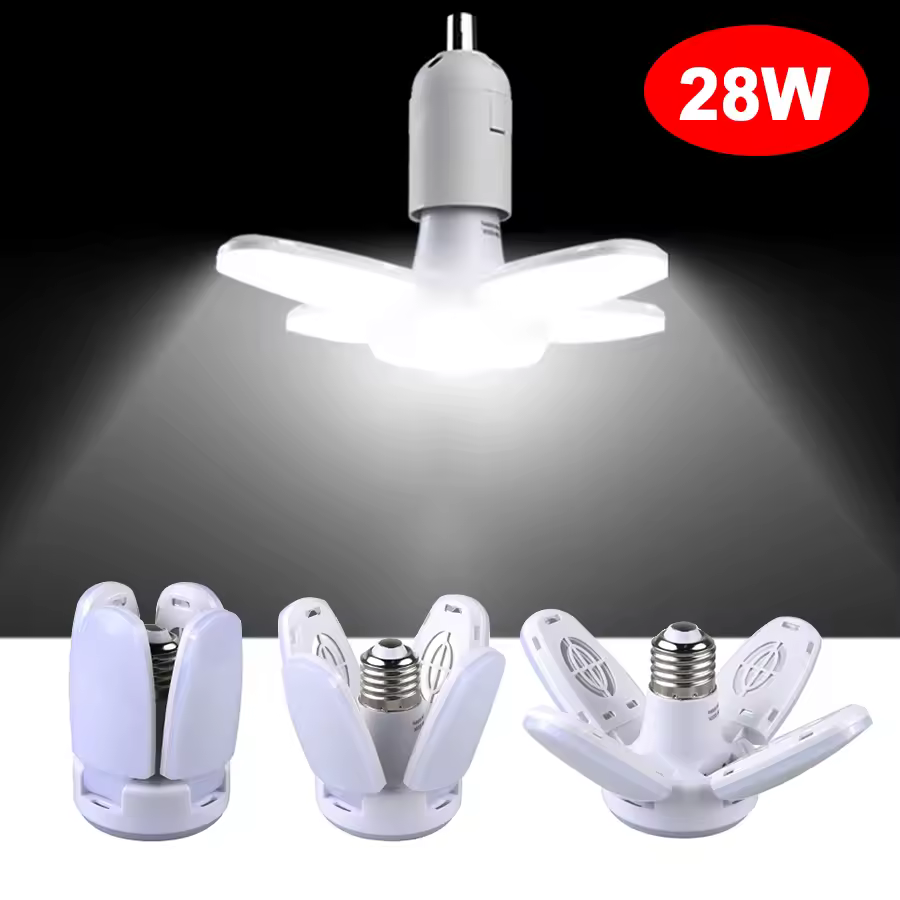 28w dobrável lâmpada led e27 ventilador lâmina lâmpada led ac 220v 110v bombilla lampada holofotes para casa painel de teto sala garagem iluminação