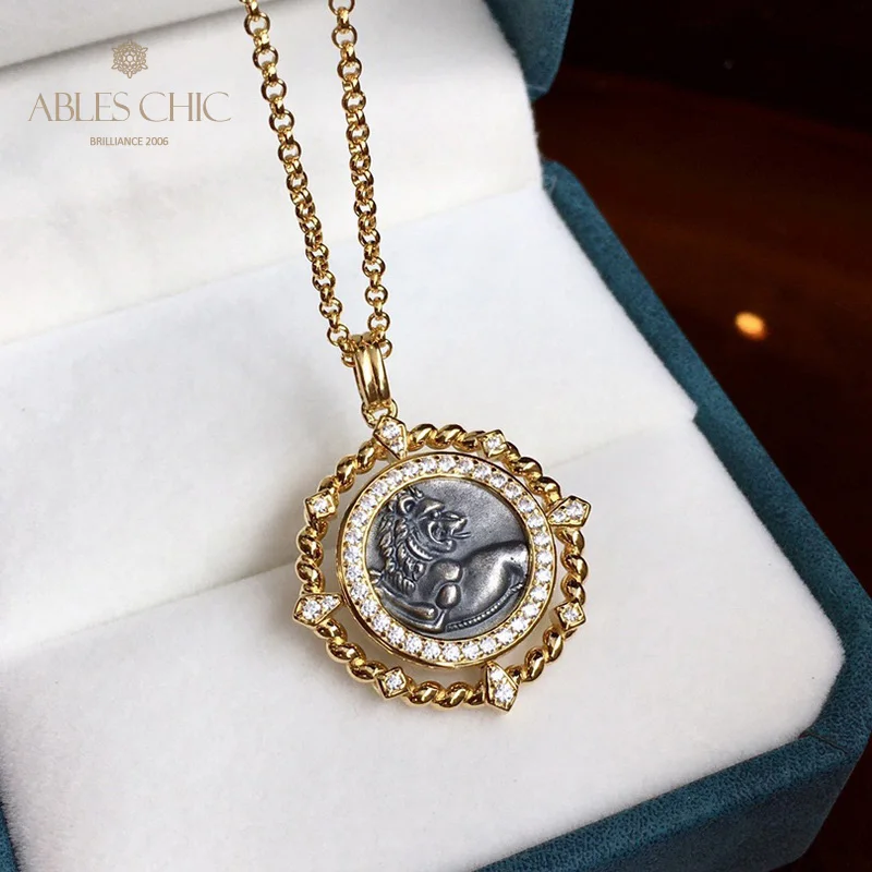 Ables Chic Solid 925 Silver Antique Coin Flipping Pendant Roman Antique Sculptures Party Necklaces C11N3S25982