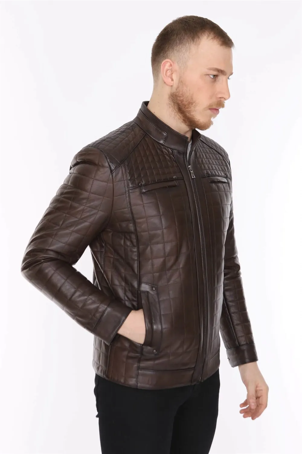 Veste en cuir véritable pour homme, modèle de sport, peau d'agneau, couleur marron, doux, tendance 2022, apparence faite en turquie, e-150187