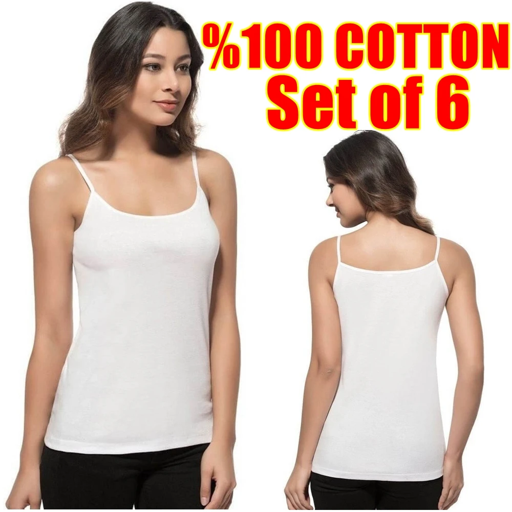 Woman Underwear Set of 6 100% COTTON Sexy Top Camisole Undershirt Pyjamas Sleeveless Sleepwear Tank Base Vest Sling Tops Halter