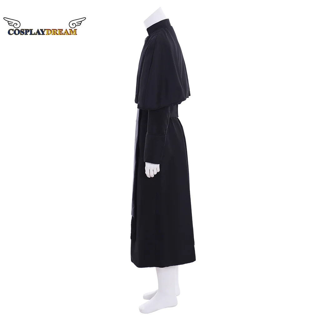 

Roman Black Cassock Cosplay Costume Adult Men Medieval Clergy Robe Cassock Priest Robe Suit Halloween Retro Preacher Costume