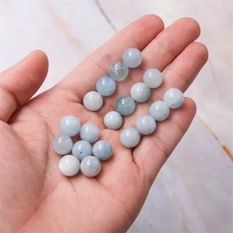 5pcs Aquamarine Half Drilled Beads Round  Semi Hole 6/8/10mm Natural Stone Findings For Jewelry Making Pendant Earrings DIY