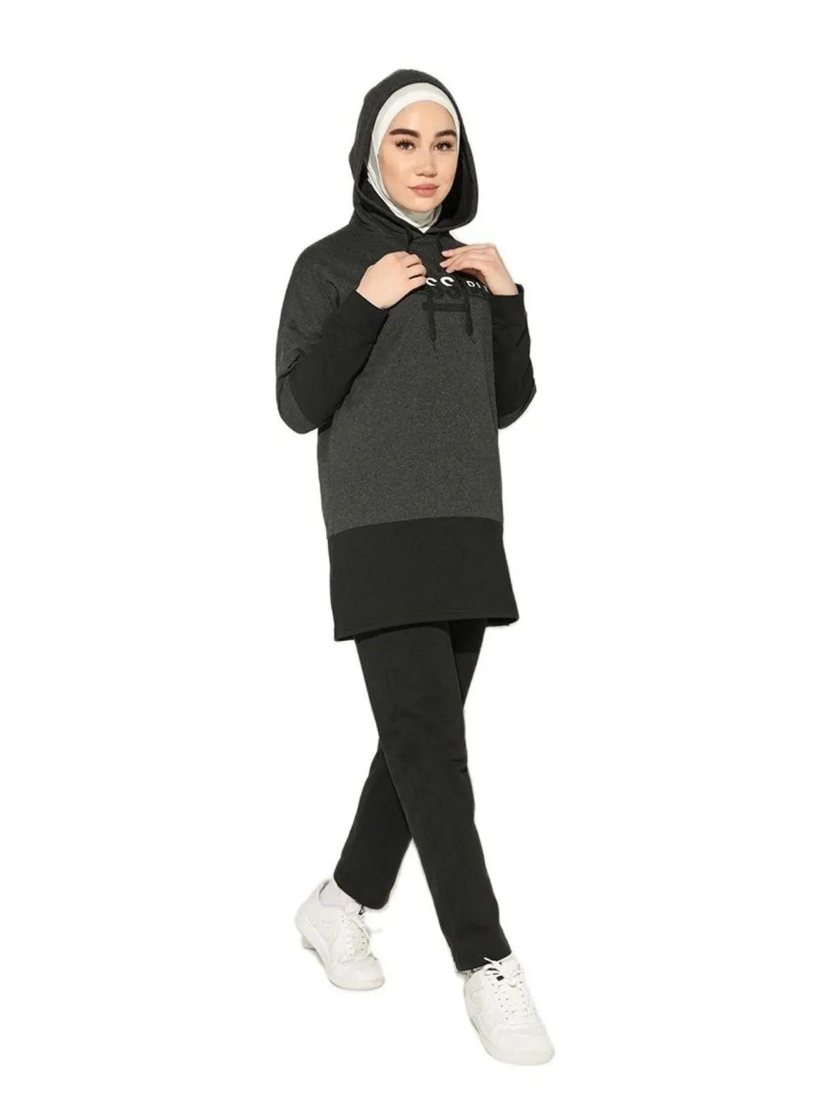 Hooded Tracksuit Set Unlined Long Sleeve Zero Collar Four Seasons Sports Stylish Women Muslim Fashion Hijab Suitable Comfortable